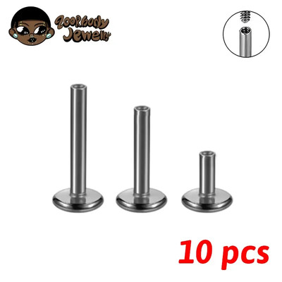 10 ks G23 titánové labret 16G 18G 4/14mm tyč s vnútorným závitom, septum, ušné pery, piercing do nosa, tragus, doplnky do tela, šperky