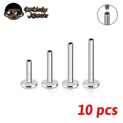 10 ks G23 titánové labret 16G 18G 4/14mm tyč s vnútorným závitom, septum, ušné pery, piercing do nosa, tragus, doplnky do tela, šperky