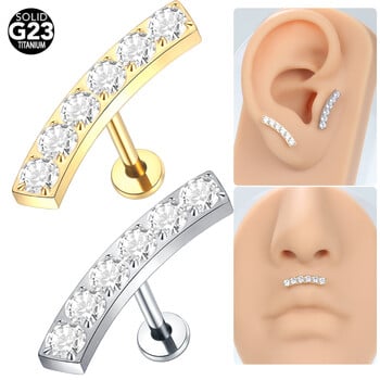 1 τμχ Titanium Zircon Labret Piercings Lip Rings Χρυσό Χρώμα CZ Σκουλαρίκι χόνδρου Helix Lobe Conch Stud Piercings Γυναικεία κοσμήματα 16G