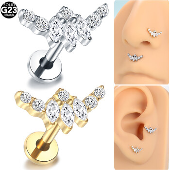 1 τμχ Titanium Zircon Labret Piercings Lip Rings Χρυσό Χρώμα CZ Σκουλαρίκι χόνδρου Helix Lobe Conch Stud Piercings Γυναικεία κοσμήματα 16G