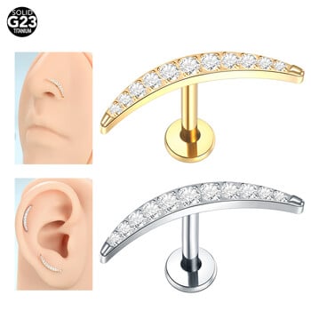 1 τμχ Titanium Zircon Labret Piercings Lip Rings Χρυσό Χρώμα CZ Σκουλαρίκι χόνδρου Helix Lobe Conch Stud Piercings Γυναικεία κοσμήματα 16G