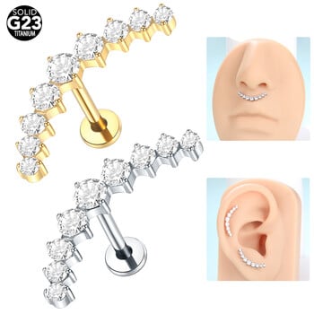 1 τμχ Titanium Zircon Labret Piercings Lip Rings Χρυσό Χρώμα CZ Σκουλαρίκι χόνδρου Helix Lobe Conch Stud Piercings Γυναικεία κοσμήματα 16G