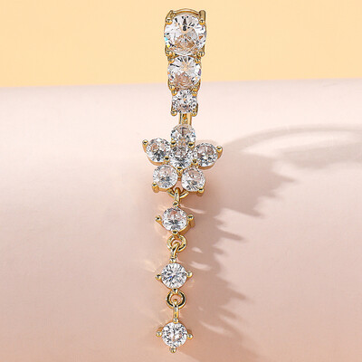 Arany színű, rozsdamentes acél köldök gyűrű, hosszú lógó virág CZ kristály köldök haspiercing gyűrűk nőknek szexi ékszerek