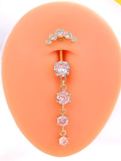 Arany színű, rozsdamentes acél köldök gyűrű, hosszú lógó virág CZ kristály köldök haspiercing gyűrűk nőknek szexi ékszerek