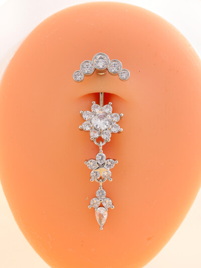 Arany színű, rozsdamentes acél köldök gyűrű, hosszú lógó virág CZ kristály köldök haspiercing gyűrűk nőknek szexi ékszerek