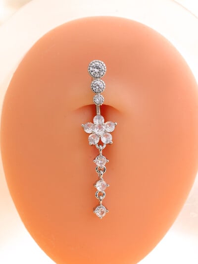 Arany színű, rozsdamentes acél köldök gyűrű, hosszú lógó virág CZ kristály köldök haspiercing gyűrűk nőknek szexi ékszerek