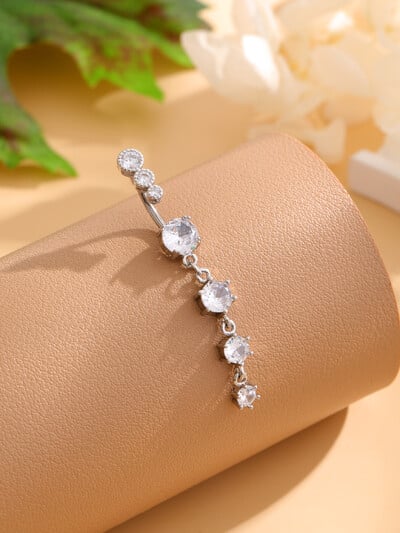 Arany színű, rozsdamentes acél köldök gyűrű, hosszú lógó virág CZ kristály köldök haspiercing gyűrűk nőknek szexi ékszerek