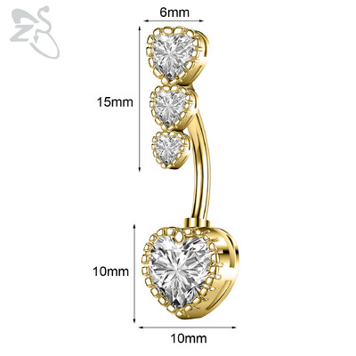 Piercing do pupka z nehrdzavejúcej ocele 14G zlatej farby s hadím srdcom a lesklým CZ krištáľom v tvare motýľa.