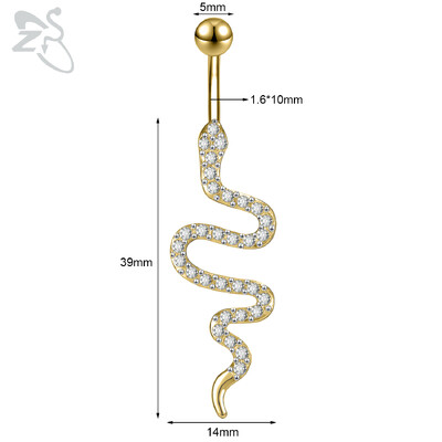 Piercing do pupka z nehrdzavejúcej ocele 14G zlatej farby s hadím srdcom a lesklým CZ krištáľom v tvare motýľa.