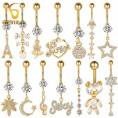 Arany színű lógó köldökfülbevaló női cirkon függő köldök gyűrű 14G sebészeti acél piercing súlyzó testékszer