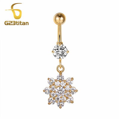 Arany színű lógó köldökfülbevaló női cirkon függő köldök gyűrű 14G sebészeti acél piercing súlyzó testékszer