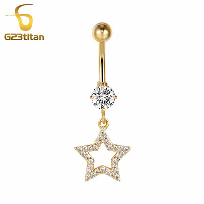 Arany színű lógó köldökfülbevaló női cirkon függő köldök gyűrű 14G sebészeti acél piercing súlyzó testékszer