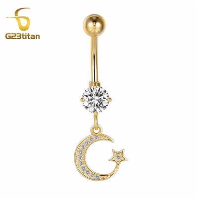 Arany színű lógó köldökfülbevaló női cirkon függő köldök gyűrű 14G sebészeti acél piercing súlyzó testékszer
