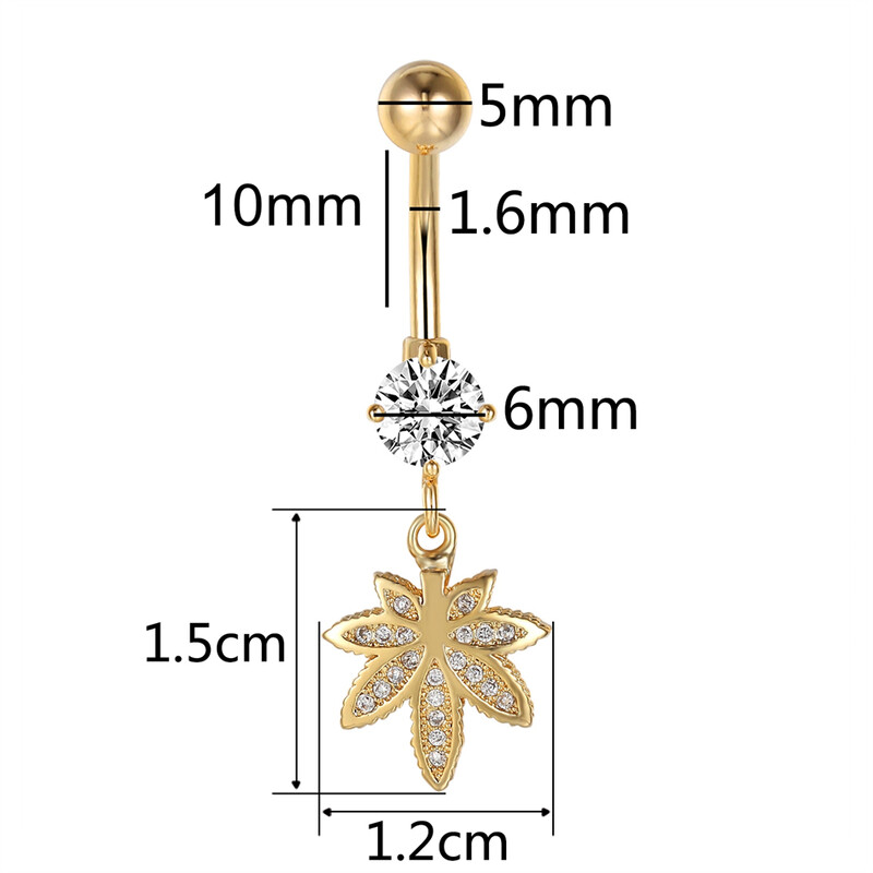 Arany színű lógó köldökfülbevaló női cirkon függő köldök gyűrű 14G sebészeti acél piercing súlyzó testékszer