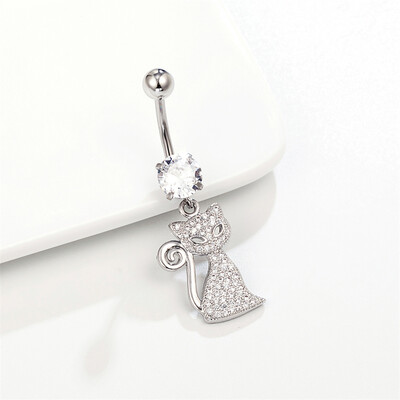 Piercing do pupka strieborno-zlatej farby, 14G 10 mm z nehrdzavejúcej ocele, činka s CZ zirkónom, prívesok, sexy pre ženy.