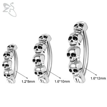 ZS 1 Piece 14&16G Punk Skull 925 Sterling Belly Ring Clicker Skeleton Reverse Curved Navel Barbell Body Jewelry 8/10/12MM