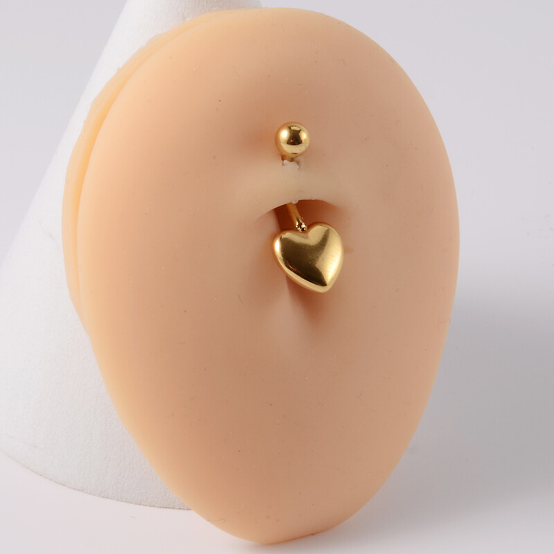 Piercing do pupka, chrupavky a ucha, 2 ks, strieborno-zlaté, chirurgická oceľ, antialergické srdce, dámske šperky