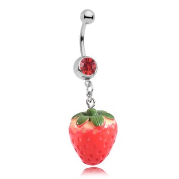 1PC Statement Strawberry Belly Rings Gold Color Surgical Steel Piercing Body Jewelry Sexy Crystal κρεμαστό δαχτυλίδι με κοιλιά