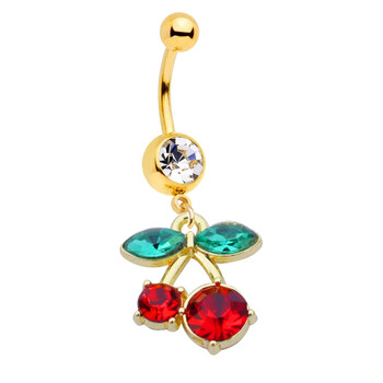 1PC Statement Strawberry Belly Rings Gold Color Surgical Steel Piercing Body Jewelry Sexy Crystal κρεμαστό δαχτυλίδι με κοιλιά