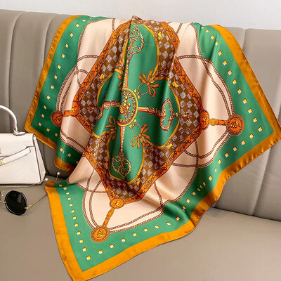 Επώνυμα πολυτελές Silk Square καρό κασκόλ Γυναικείο σατέν λαιμό δεσμός για μαλλιά Soft Work Neckerchife 2021 ΝΕΟ Hijab Head Female Foulard