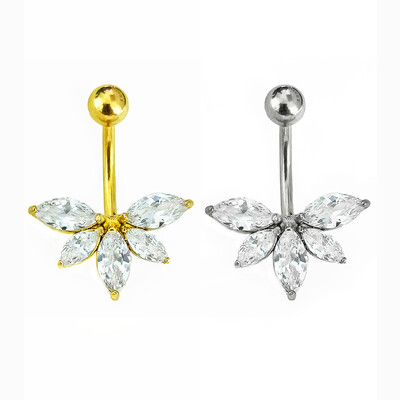 100% oțel chirurgical 316L în formă de floare CZ piercing buric inel pentru buric curbe bijuterii pentru corp cu mreană 14 g culoare aur argint colo