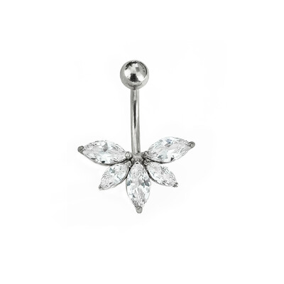 100%316L sebészeti acél virágforma CZ Köldök Piercing Köldök Gyűrű ívek Súlyzó Testékszer 14G Arany Szín Ezüst Colo