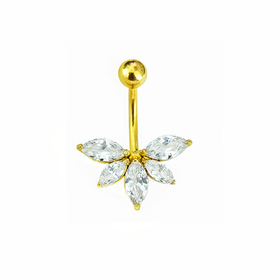100%316L sebészeti acél virágforma CZ Köldök Piercing Köldök Gyűrű ívek Súlyzó Testékszer 14G Arany Szín Ezüst Colo