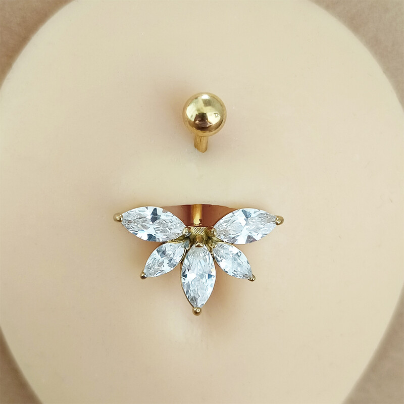 100%316L sebészeti acél virágforma CZ Köldök Piercing Köldök Gyűrű ívek Súlyzó Testékszer 14G Arany Szín Ezüst Colo