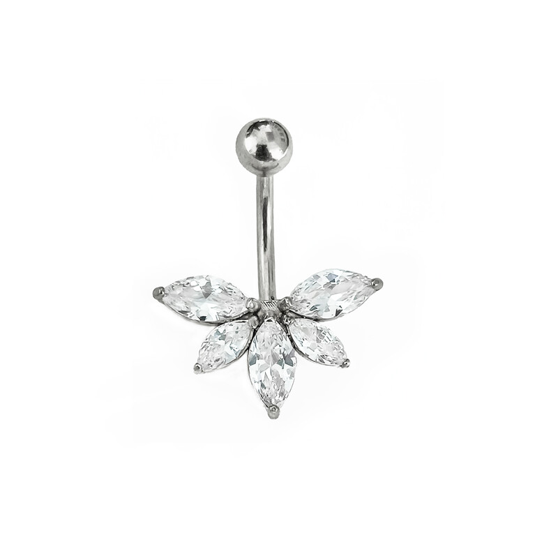 100%316L sebészeti acél virágforma CZ Köldök Piercing Köldök Gyűrű ívek Súlyzó Testékszer 14G Arany Szín Ezüst Colo