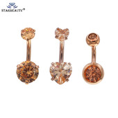 Starbeauty 1 buc Inele de buric cu filet intern de culoare aur roz, dublu cu zircon, inel pentru buric, piercing, bijuterii pentru corp