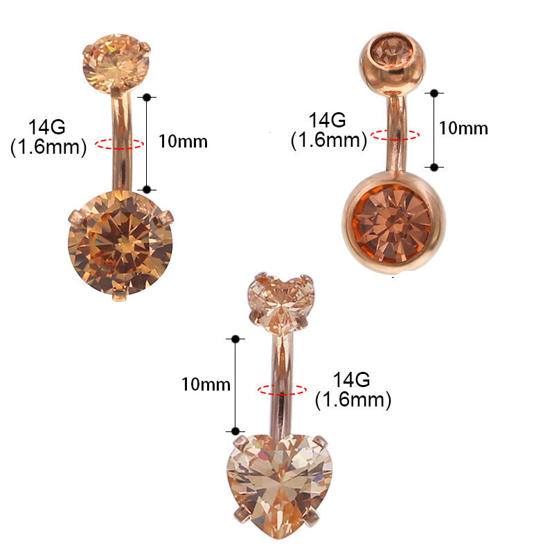 Starbeauty 1 buc Inele de buric cu filet intern de culoare aur roz, dublu cu zircon, inel pentru buric, piercing, bijuterii pentru corp