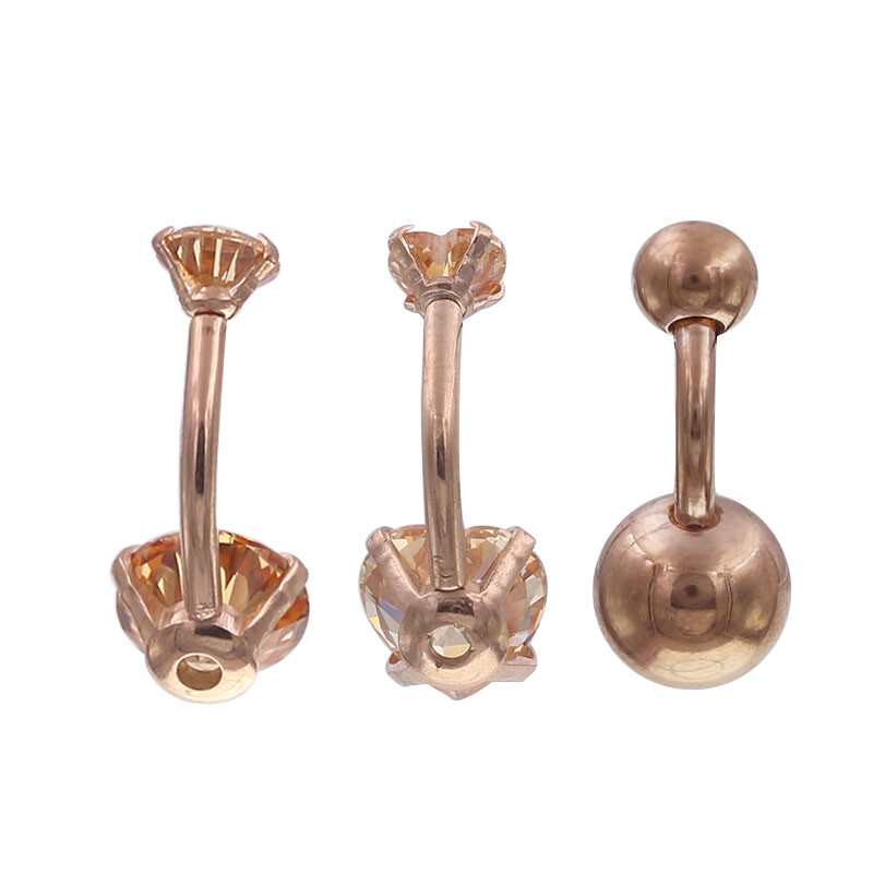 Starbeauty 1 buc Inele de buric cu filet intern de culoare aur roz, dublu cu zircon, inel pentru buric, piercing, bijuterii pentru corp