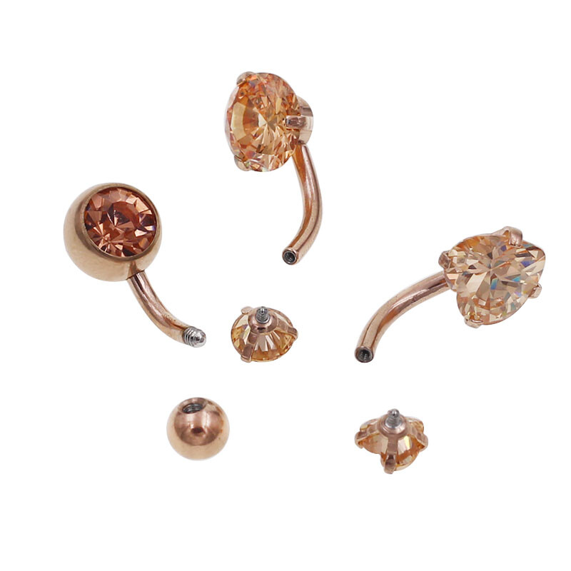 Starbeauty 1 buc Inele de buric cu filet intern de culoare aur roz, dublu cu zircon, inel pentru buric, piercing, bijuterii pentru corp