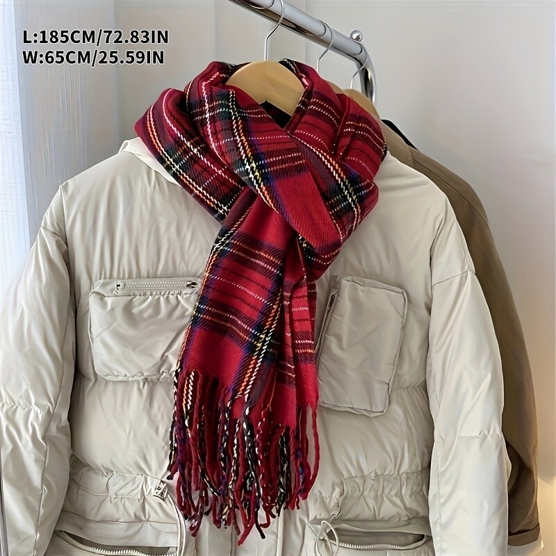 Sarkans tartāna pušķu šalle Stilīgs Vintage Dekorācijas Kakla Šalle Rudens Ziemas Aukstizturīgs Silts Unisex Wrap Šalle Hijab Stoles