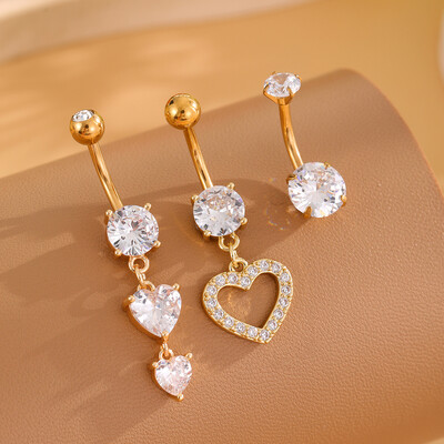 3 τεμ. Χρυσό χρώμα Heart Butterfly Dangled Belly Piercing Set 14G Stainlees Ατσάλι αφαλός κοσμήματα για γυναίκες κοριτσίστικα δαχτυλίδια κοιλιάς