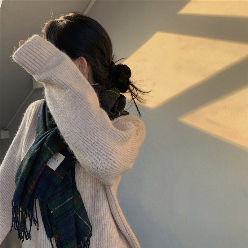 Eșarfă lungă în carouri, iarnă, caldă de cașmir, pentru femei, pashmina, foulard, bandana, eșarfe pentru femei, hijab de lux, șal cu ciucuri, învelișuri 2023 Pareo