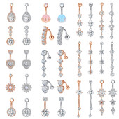Piercing do pupka z nehrdzavejúcej ocele, 14g, visiace prstene do brucha pre ženy, opál, pozlátené ružovým zlatom
