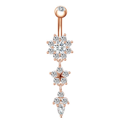 Piercing do pupka z nehrdzavejúcej ocele, 14g, visiace prstene do brucha pre ženy, opál, pozlátené ružovým zlatom