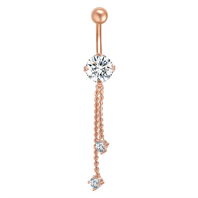 Piercing do pupka z nehrdzavejúcej ocele, 14g, visiace prstene do brucha pre ženy, opál, pozlátené ružovým zlatom