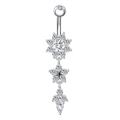 Piercing do pupka z nehrdzavejúcej ocele, 14g, visiace prstene do brucha pre ženy, opál, pozlátené ružovým zlatom
