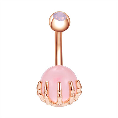 Piercing do pupka z nehrdzavejúcej ocele, 14g, visiace prstene do brucha pre ženy, opál, pozlátené ružovým zlatom