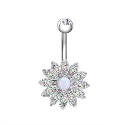Piercing do pupka z nehrdzavejúcej ocele, 14g, visiace prstene do brucha pre ženy, opál, pozlátené ružovým zlatom