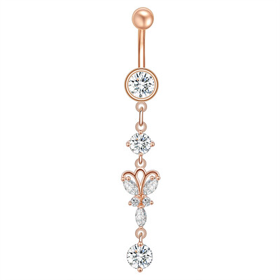 Piercing do pupka z nehrdzavejúcej ocele, 14g, visiace prstene do brucha pre ženy, opál, pozlátené ružovým zlatom