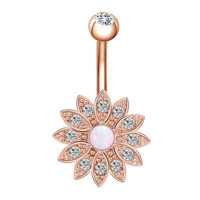 Piercing do pupka z nehrdzavejúcej ocele, 14g, visiace prstene do brucha pre ženy, opál, pozlátené ružovým zlatom