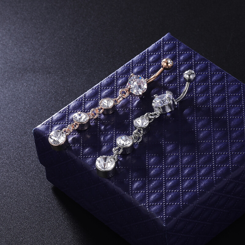 Piercing do pupka z nehrdzavejúcej ocele, 14g, visiace prstene do brucha pre ženy, opál, pozlátené ružovým zlatom
