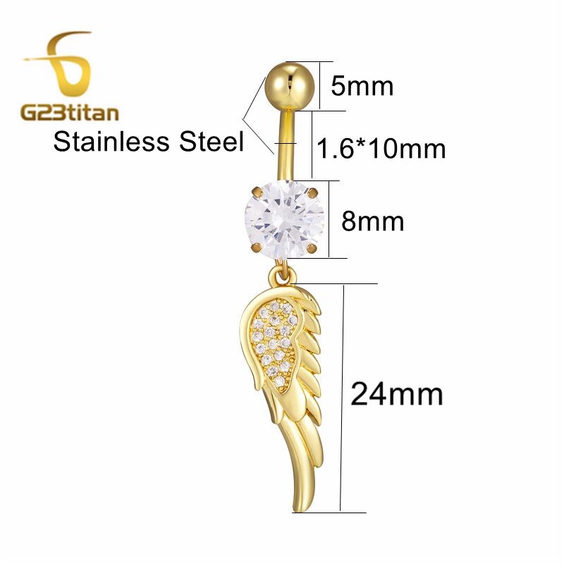 14G visiaci prívesok prsteň do pupka zlatej farby z nehrdzavejúcej ocele činka zlatý zirkón náušnice pupka žena sexy piercing šperky