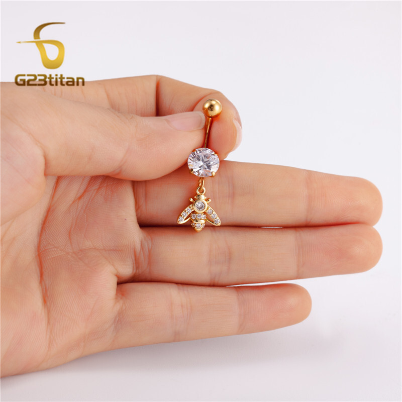 14G visiaci prívesok prsteň do pupka zlatej farby z nehrdzavejúcej ocele činka zlatý zirkón náušnice pupka žena sexy piercing šperky