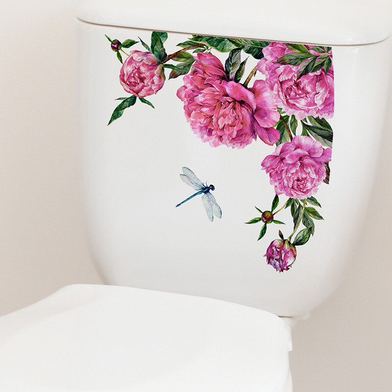 1 db virág WC matrica WC PVC művészeti falfestmény öntapadó falmatrica fürdőszoba nappali lakberendezési WC fedőmatrica