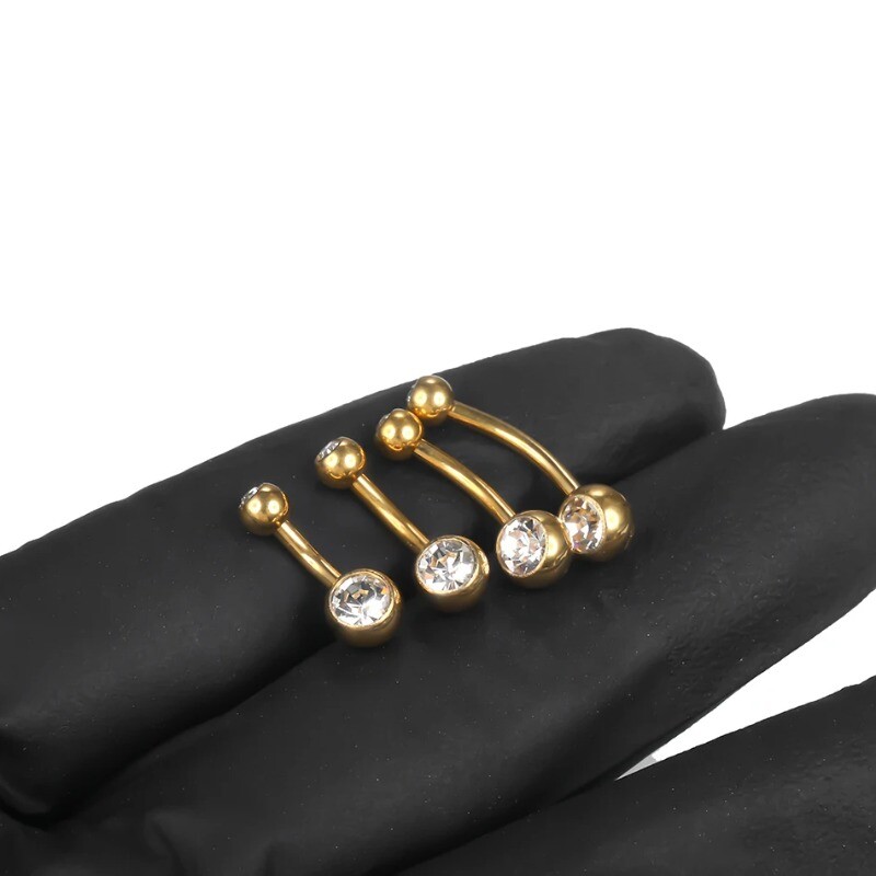 1db G23 titán 14G arany színű köldök gyűrűk, köldök Nombril piercing CZ drágakő 6/8/10/12mm rúd haspiercing szexi ékszer