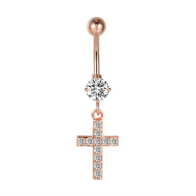Cercei în cruce pentru buric, bijuterii boeme, culoare aur roz, inel pentru buric, piercing din oțel chirurgical, accesorii de plajă sexy pentru femei